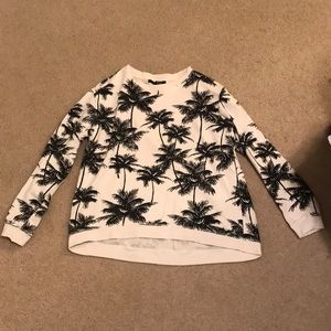 Palm Tree Print Crop Top Sweatshirt